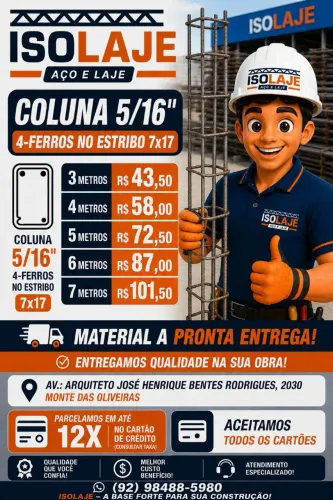 Coluna Pronta 5/16" ( Produzimos os tamanhos Padrão e Sob-Medida )