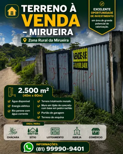 Vende-se Terreno Mirueira WHATSAPP: *