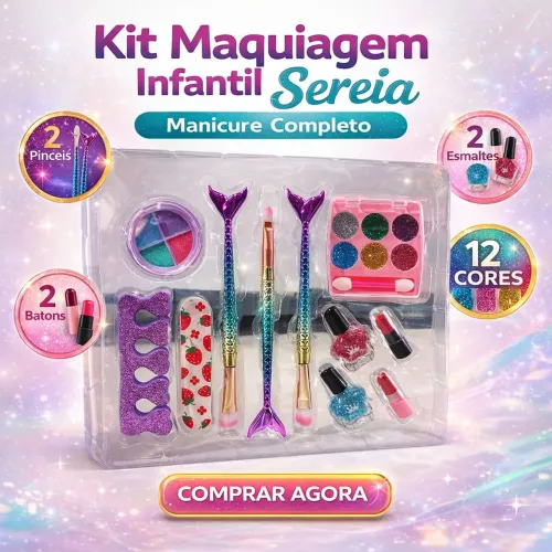Kit Maquiagem Infantil Completo Estojo Paleta Batom Pinceis