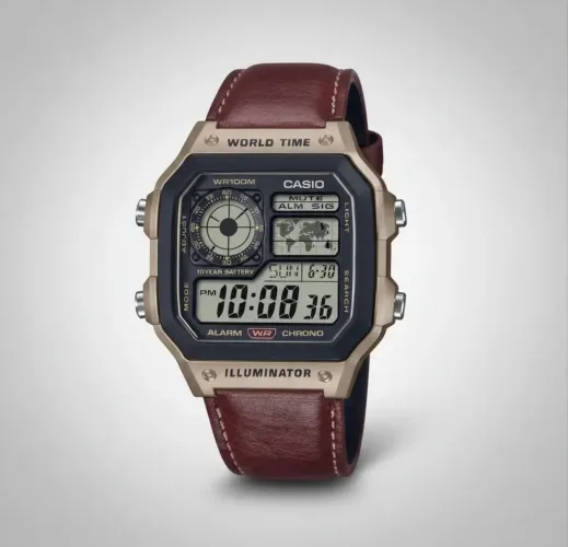 Casio World Time Royale Couro 