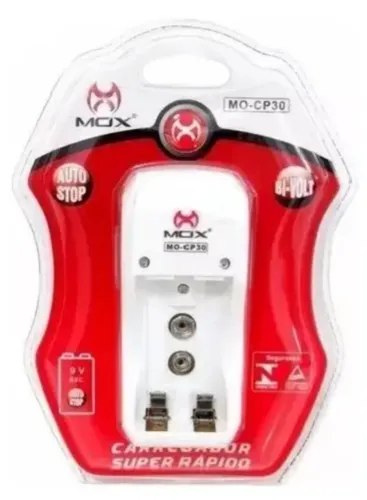 Carregador de Pilhas Aa Aaa Bateria 9v - Mox