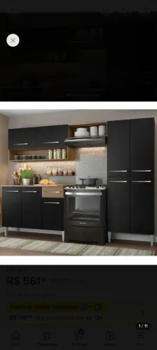 Armário de cozinha modulada completa emilly pop com armário e balcão cor rústico/preto