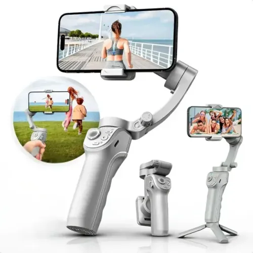 Gimbal Estabilizador Com 3 Eixos Celular Bluetooth Portátil Cinza