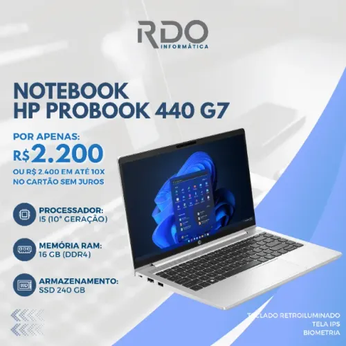 Notebook HP ProBook 440 G7 i5 10ª 16GB SSD 240GB IPS - Notebook potente de alta qualidade!