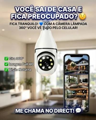 Câmera Lâmpada de Segurança Wi-Fi 360° Full HD 1080p