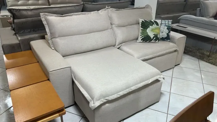 Sofá Retrátil e Reclinável em Linho Cru - Muito Conforto!