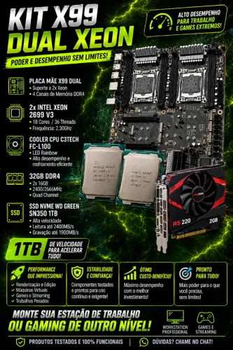 CPU X99 DUAL XEON + 64GB RAM + NVME 1TB WD GREEN - WORKSTATION / GAMER EXTREMO