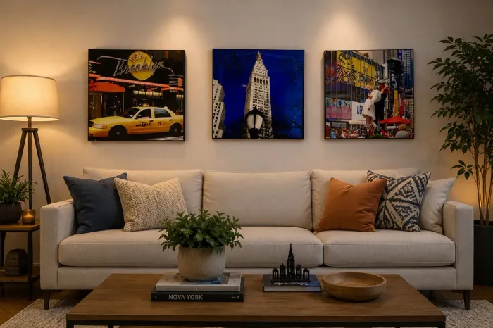 Conjunto com 3 quadros em vidro