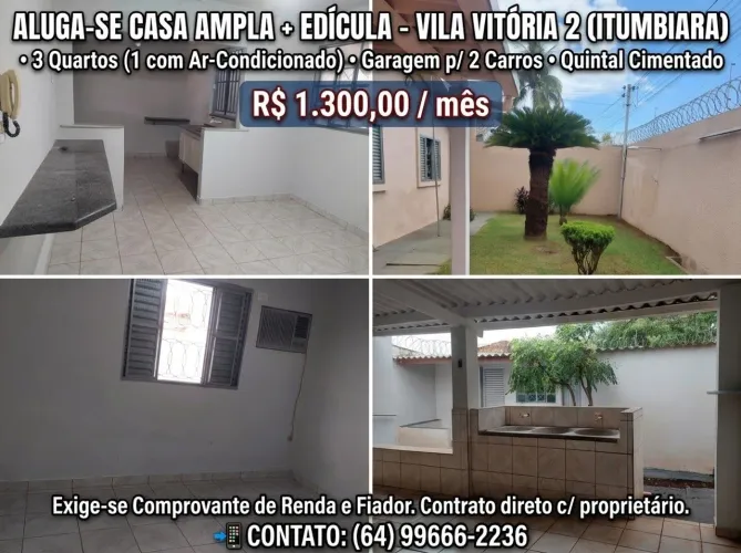 Aluga-se Casa 3 Quartos (c/ Ar-Condicionado) + Edícula - Vila Vitória 2