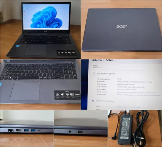 Notebook Acer Aspire 5 A515-54 i3 10ª - 4GB + SSD NVMe 128GB - Cor Chumbo