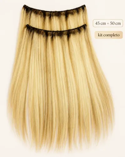 MEGA HAIR 100% CABELO HUMANO - LOIRO | 45 CM + 50 CM