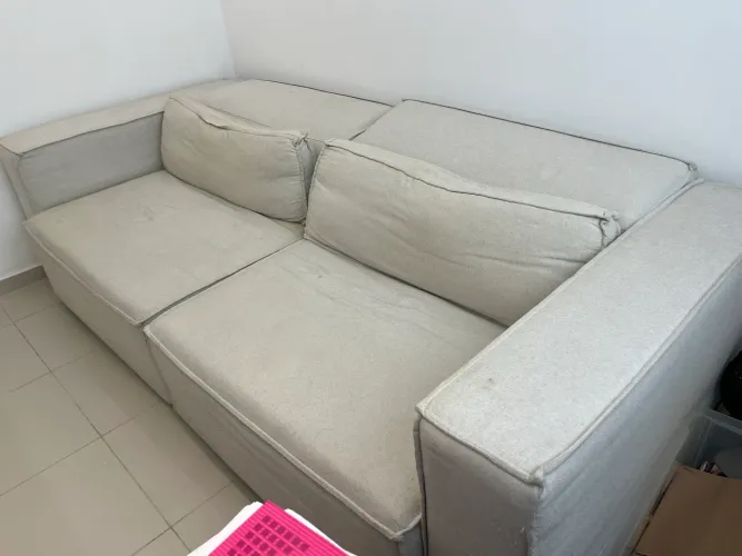 sofá retrátil linho bege 2 lugares
