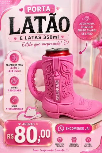 Porta Latão e Latas 350ml Personalizado + Chaveiro abridor de Latas