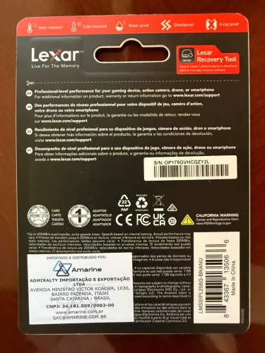 Cartão de memória SD Lexar Silver Plus 256GB (alta performance)