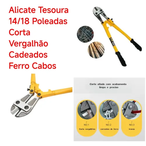 Alicate Tesoura 14/18 Poleadas Corta Vergalhão Cadeados Ferro Cabos