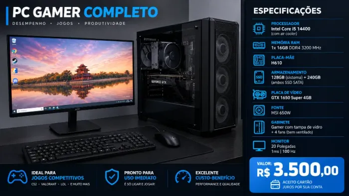 Computador Gamer, todo detalhe na foto