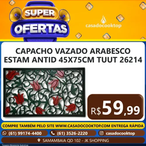 CAPACHO VAZADO ARABESCO ESTAM. ANTID. 45X75CM TUUT 26214