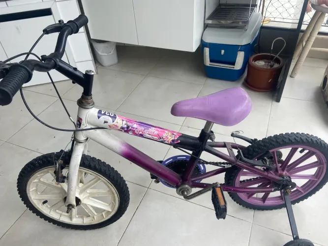 Bicicleta infantil aro 16 branca roxa