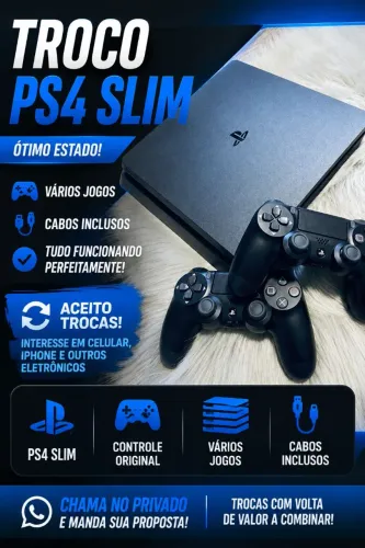 PS4 Slim + Vários Jogos | Completo com Cabos | Ótimo Estado