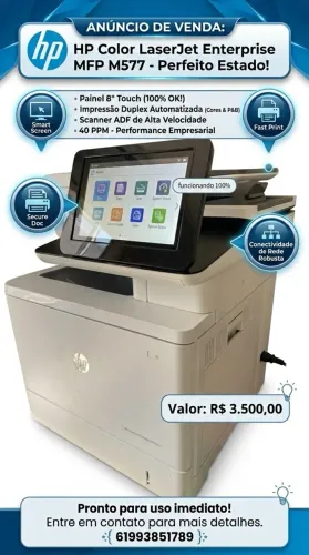 Impressora Multifuncional Colorida HP Color LaserJet Enterprise MFP M577