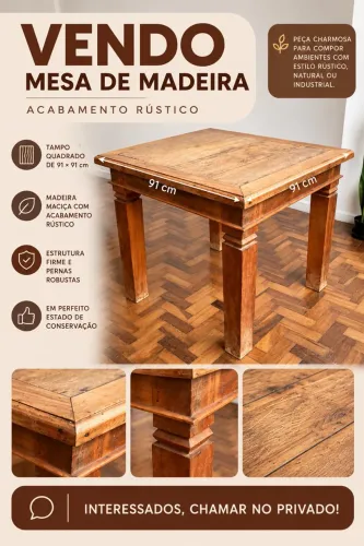 Mesa de madeira quadrada