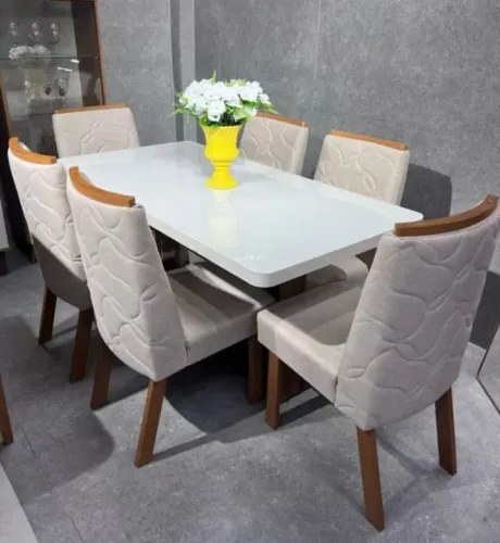 Mesa de jantar pérola com 6 cadeiras ( promoção )