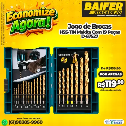 Jogo de Brocas HSS-TIN Makita Com 19 Peças D-67527