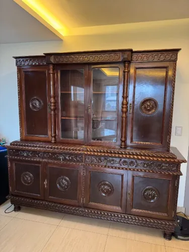 Cristaleira Colonial Portuguesa Madeira Maciça 2,20m Vintage