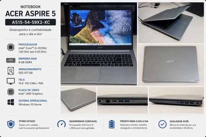 Notebook Acer Aspire 5 A515 i5, 8GB RAM, SSD 500gb