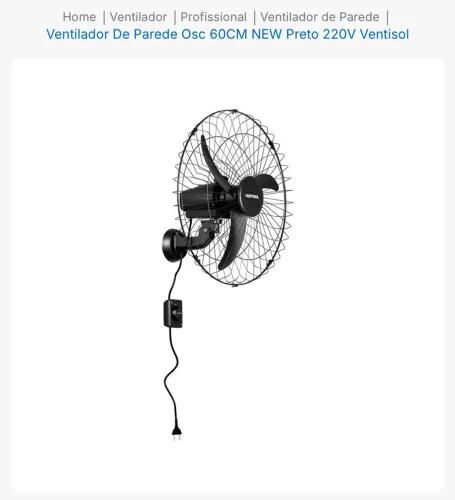 Ventilador de parede 60cm motor 200w Ventisol