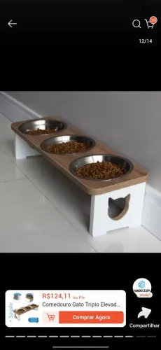 Comedouro Gato Triplo Elevado Para Pet MDF 3 Tigelas / 3 Comedouros - Tigela Inox 