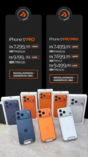 IPHONE 17 PRO MAX, LACRADOS - GARANTIA DE UM ANO ( LARANJA, PRATA, AZUL )