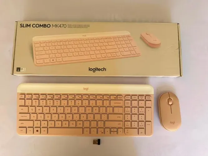 Kit Teclado e Mouse Sem Fio Logitech MK470 Slim Rosa - Usado