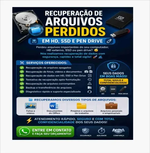 Recuperação de hd, ssd  arquivos perdidos