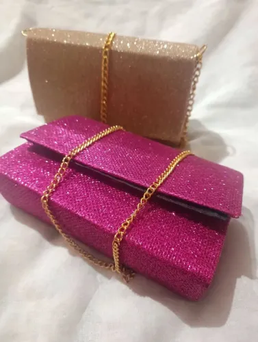 Kit 2 Clutch Festa Brilho Dourada + Pink - Alça Corrente