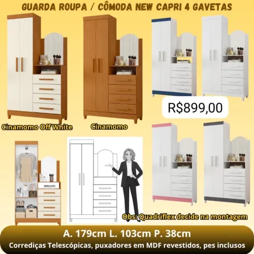 GUARDA ROUPA / CÔMODA NEW CAPRI 4 GAVETAS