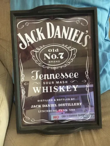 Bandeja decoração Jack Daniels/ Madeira e vidro: NOVINHA
