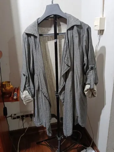 Chemise/Casaco Leve Esquire Vintage - Cinza Mescla com Amarração