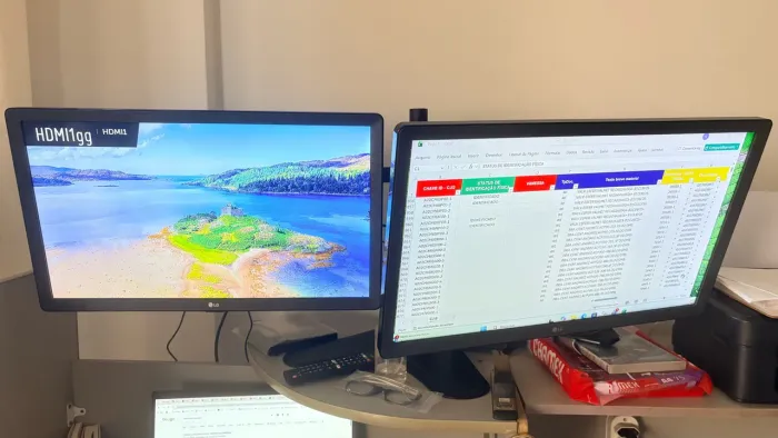 Dois monitores 24? com cabos e suporte