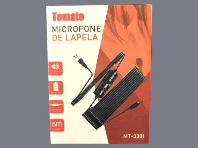 Microfone de Lapela Tomate MT-3301 - Cabo de 6 Metros - Novo