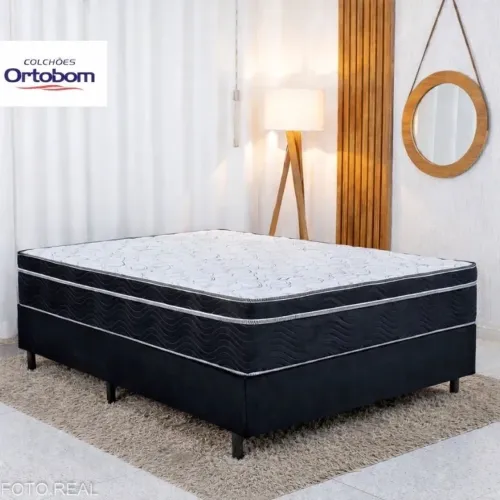 Box Casal + Colchão Casal Ortopédico EPS Airtech 150 Ortopillow Ortobom