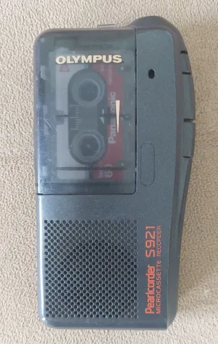 Mini gravador de voz Olympus Pearlcorder S921 Microcassete funciona antigo antiguidade uso
