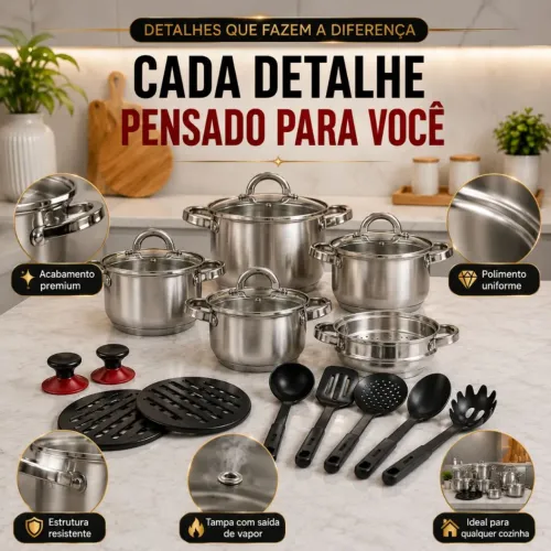 JOGO DE PANELA 19 PEÇAS INOX GENEBRA SG-GN19PC-PRO