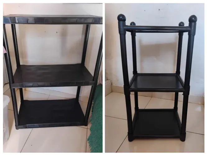 Prateleira plástico + mini estante 3 andares usadas