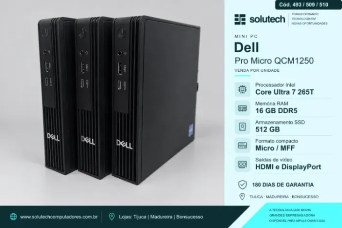 Mini PC Dell Pro Micro QCM1250 | Core Ultra 7 265T | 16GB DDR5 | SSD 512GB - Garantia
