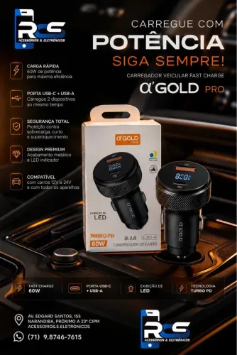 Carregador Veicular Turbo 60w A?GOLD