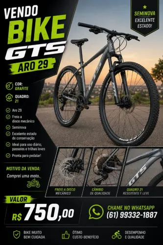 ? GTS Aro 29 Quadro 21 Seminova - Freio a Disco - R$ 750
