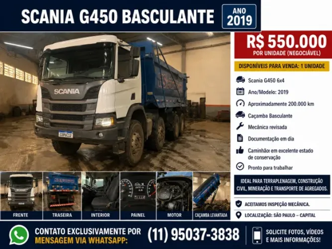 CAMINHÃO BASCULANTE TRAÇADO - SCANIA G450 6X4 - ÓTIMO ESTADO