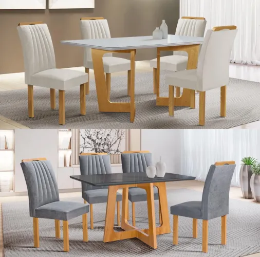 Mesa de Jantar Dubai com 04 Cadeiras - 100% MDF com Vidro Laqueado