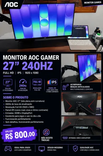 Monitor AOC Gamer 27? 240Hz + Braços Articulados